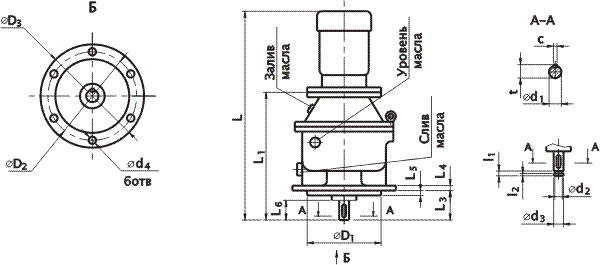 Схема мотор-редуктора МПО2М-15 вертикального фланцевого исполнения – В и ВК